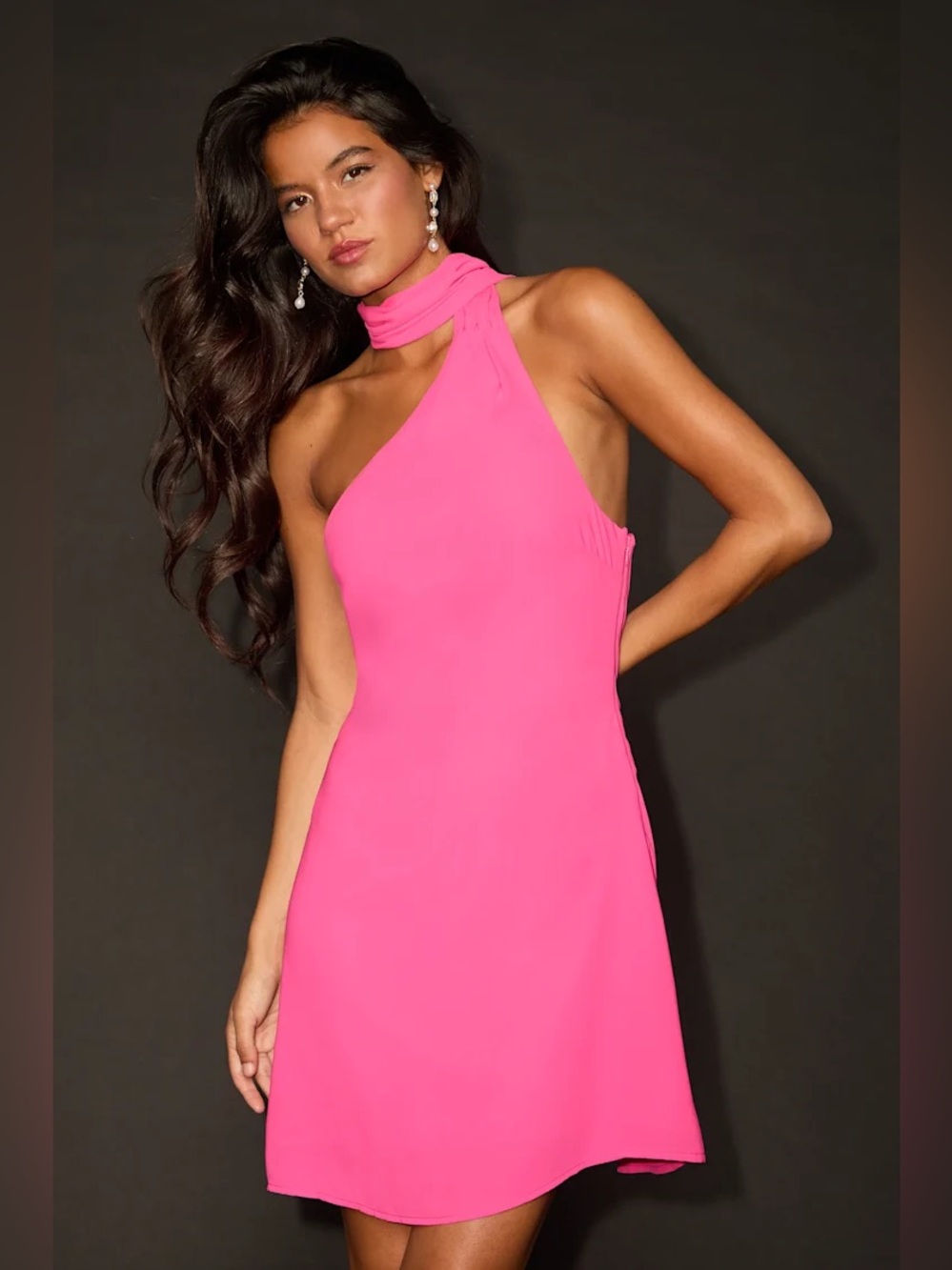 Isloda Pink One-Shoulder Backless Sash Mini Dress Lulus NWT